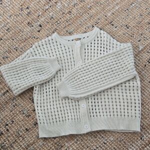 DownEast]Cream Open-Weave Button Cardigan